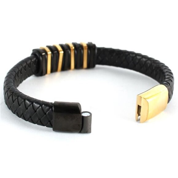 STAINLESS STEEL LEATHER RINGS BRACELET - Picture 1 of 2